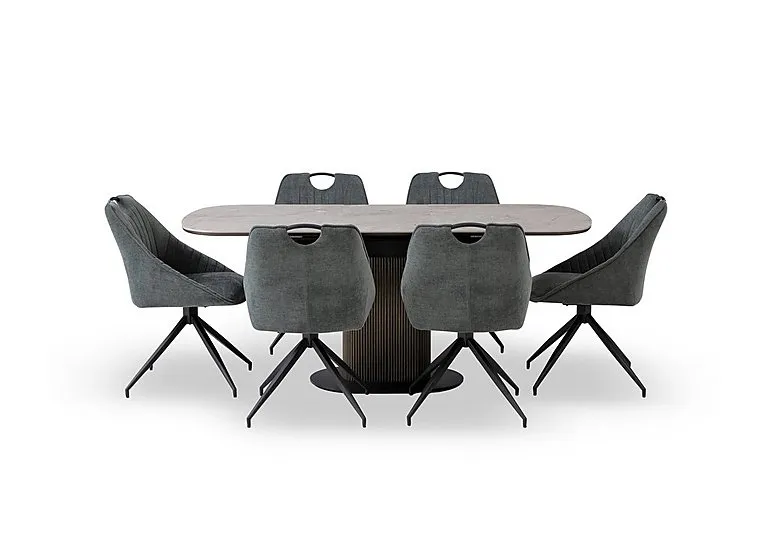 Petra Pop Up Extending Dining Table and 6 Swivel Chairs - 140-cm - Green