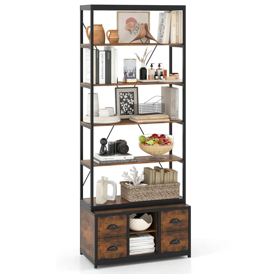 Costway 8-tier Bookshelf Freestanding Bookcase with Storage & Drawers in Brown