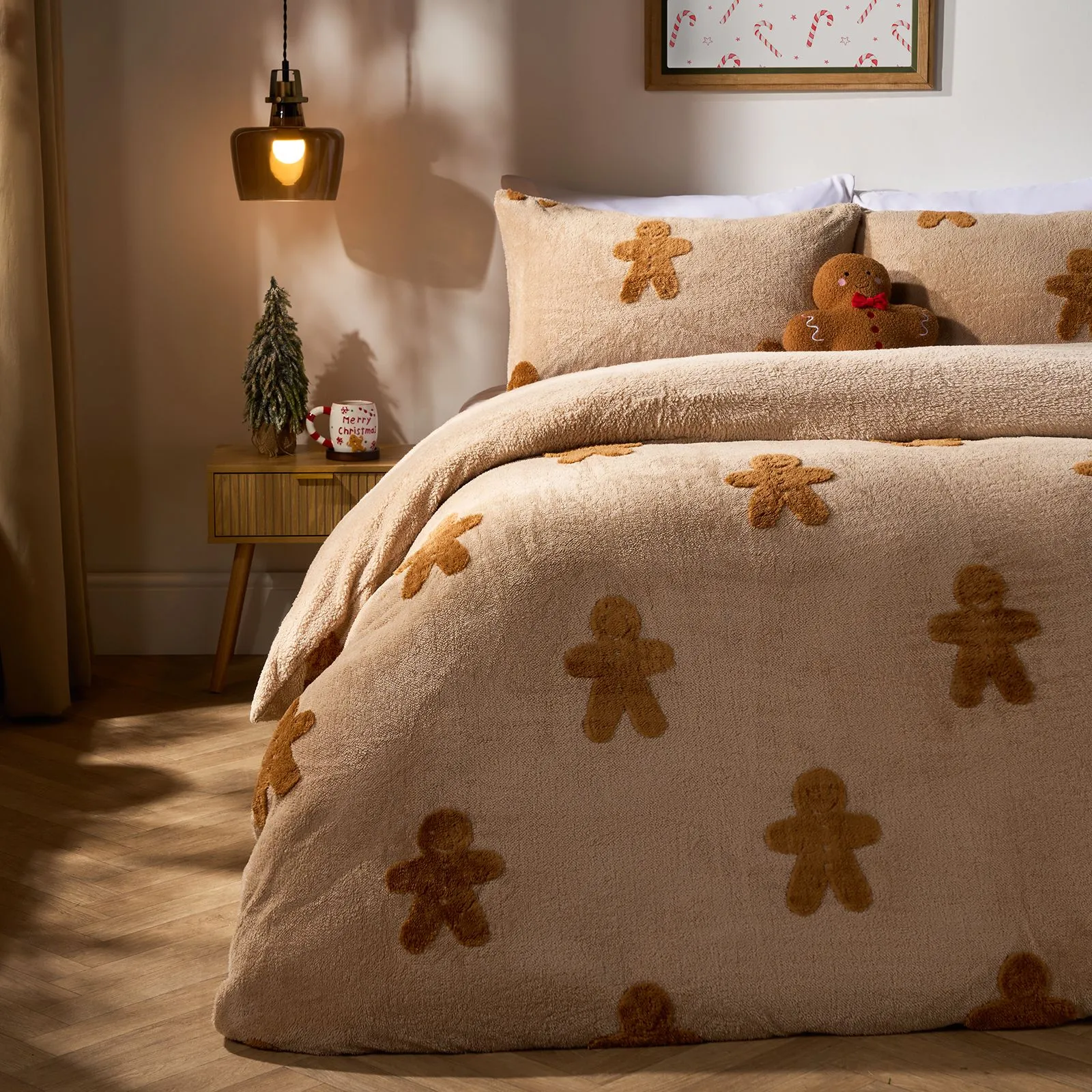 OHS Tufted Gingerbread Man Duvet Cover with Pillowcase Bedding Set in Natural