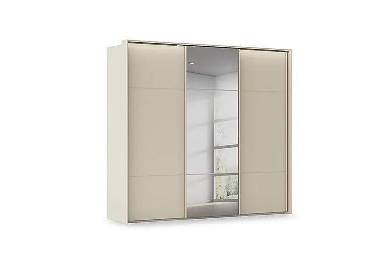 Haven 250cm 3 Door Slider Wardrobe with 2 Décor Doors, 1 Mirror Door and Lights