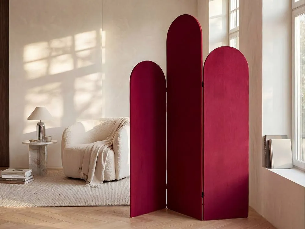 Vente-unique Asymmetric 3-Panel Velvet Room Divider - W. 47 X H. 180 Cm - Red in Burgundy 3
