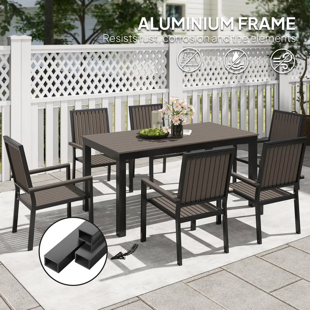 OUTSUNNY 6 Seater Aluminium Garden Dining Set with Stackable Chairs, Brown in Dark Brown 4