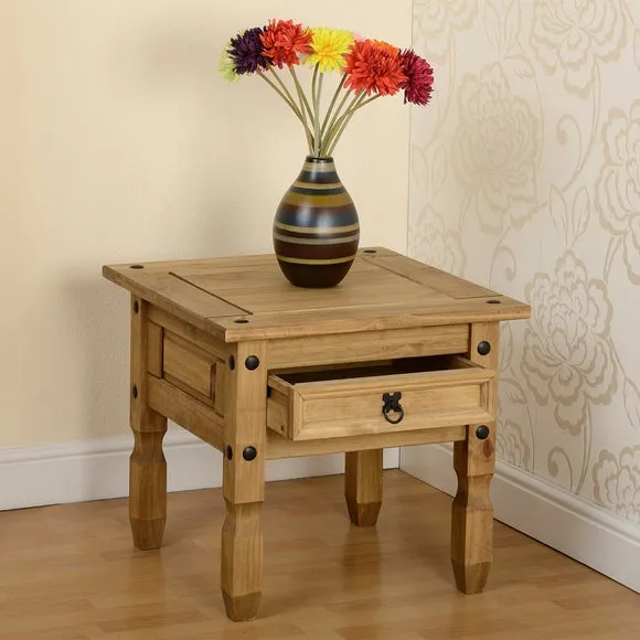 Corona 1 Drawer Lamp Table, Pine 2