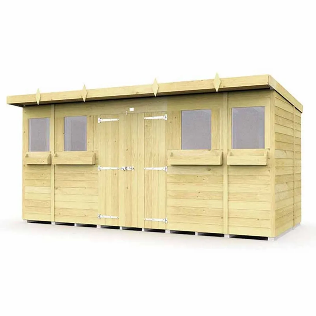 Buttercup Farm 14 x 6 Feet Pent Summer Shed - Wood - L178 x W417 x H201 cm in Brown