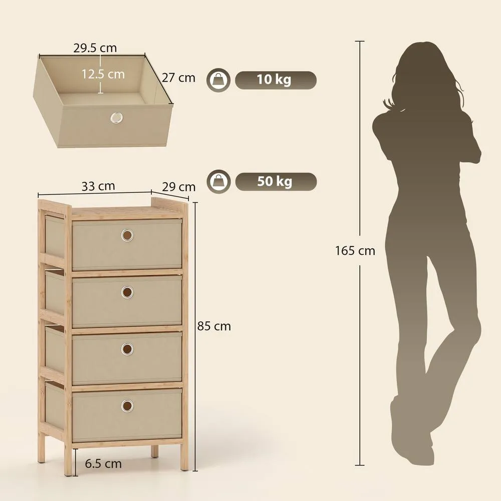 HOMCOM Chest of Drawers, Drawers Dresser with Bamboo Frame in Cream 3