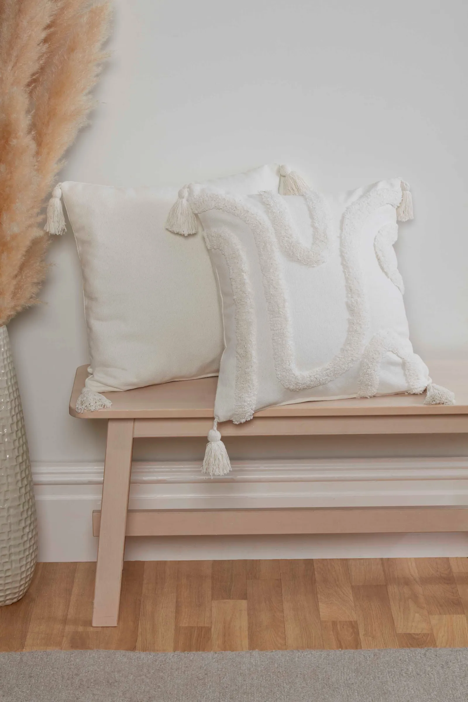 Rapport Home Cabana Tufted Cotton Cushion Cover (43x43 cm) in Cream 1