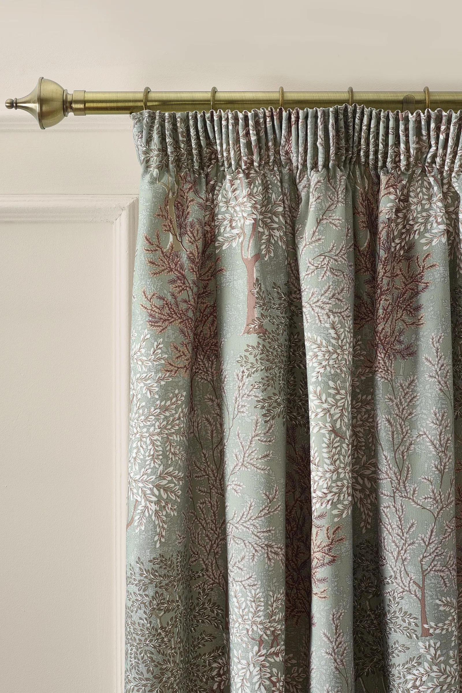 Catherine Lansfield 'Woodland Trees' Lined Pencil Pleat Curtains in Green 2