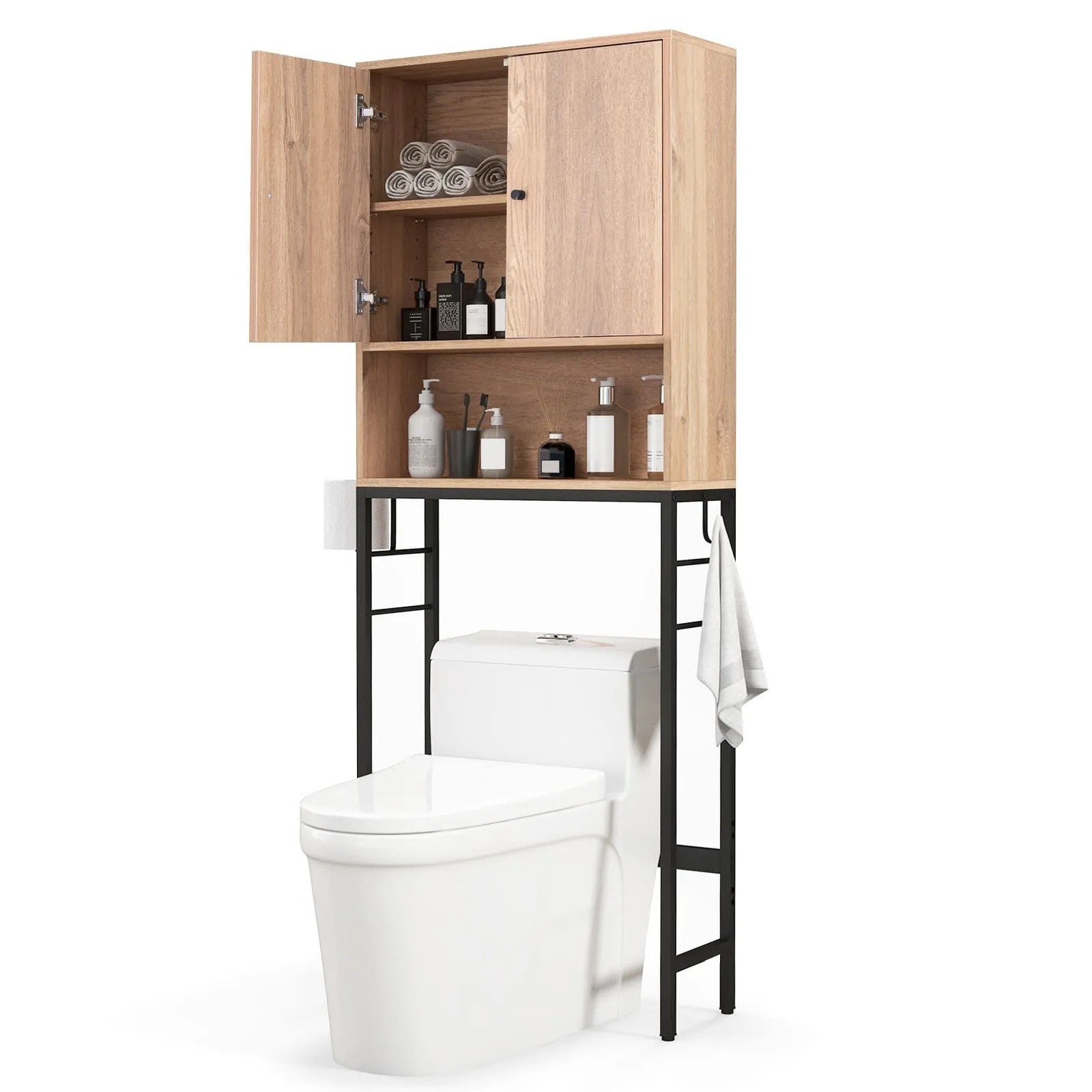 Costway Over The Toilet Storage Cabinet Free Standing Toilet Rack-Natural in Natural