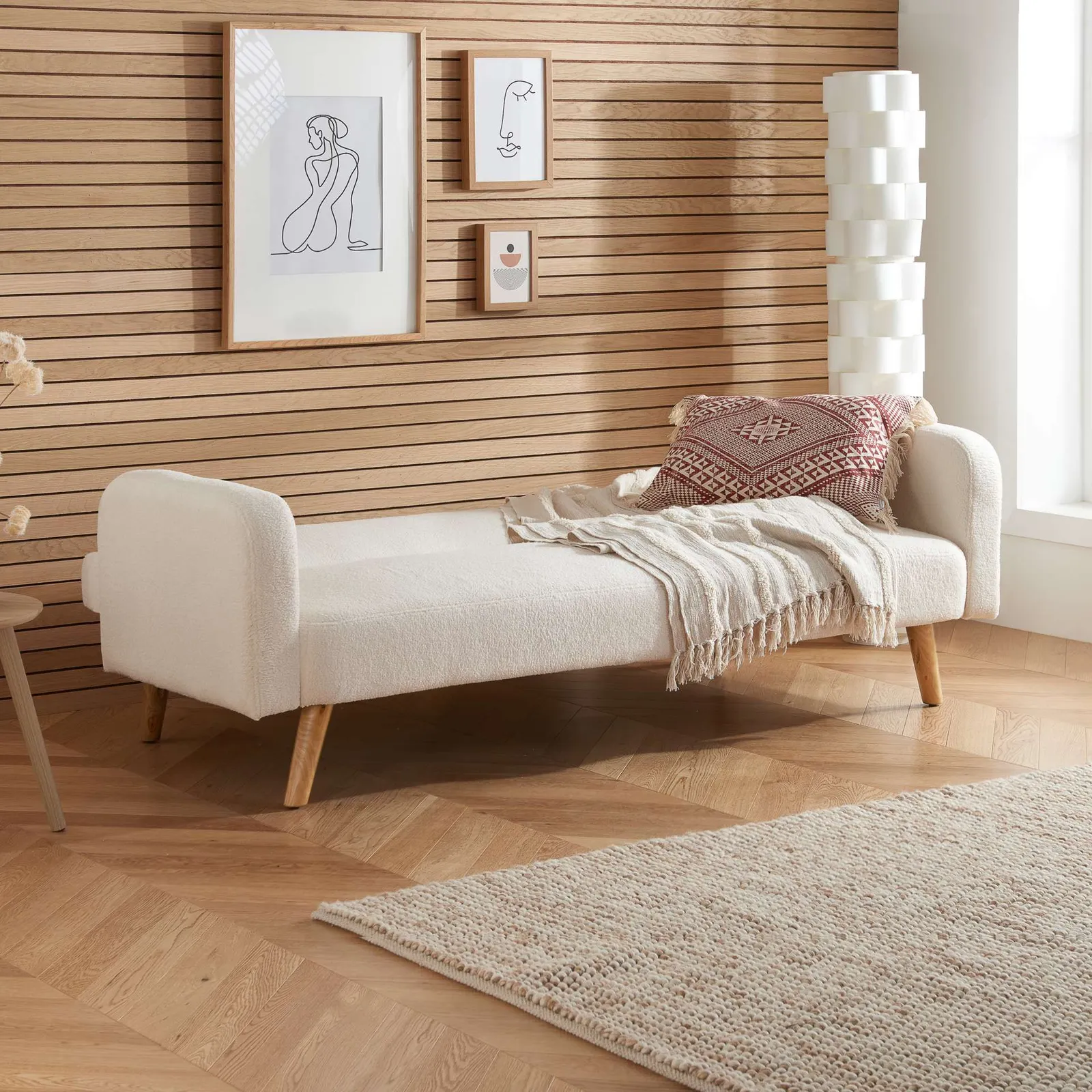 Birlea White Boucle Sofa Bed Micah 3 Seater Settee Fabric Click Clack 2