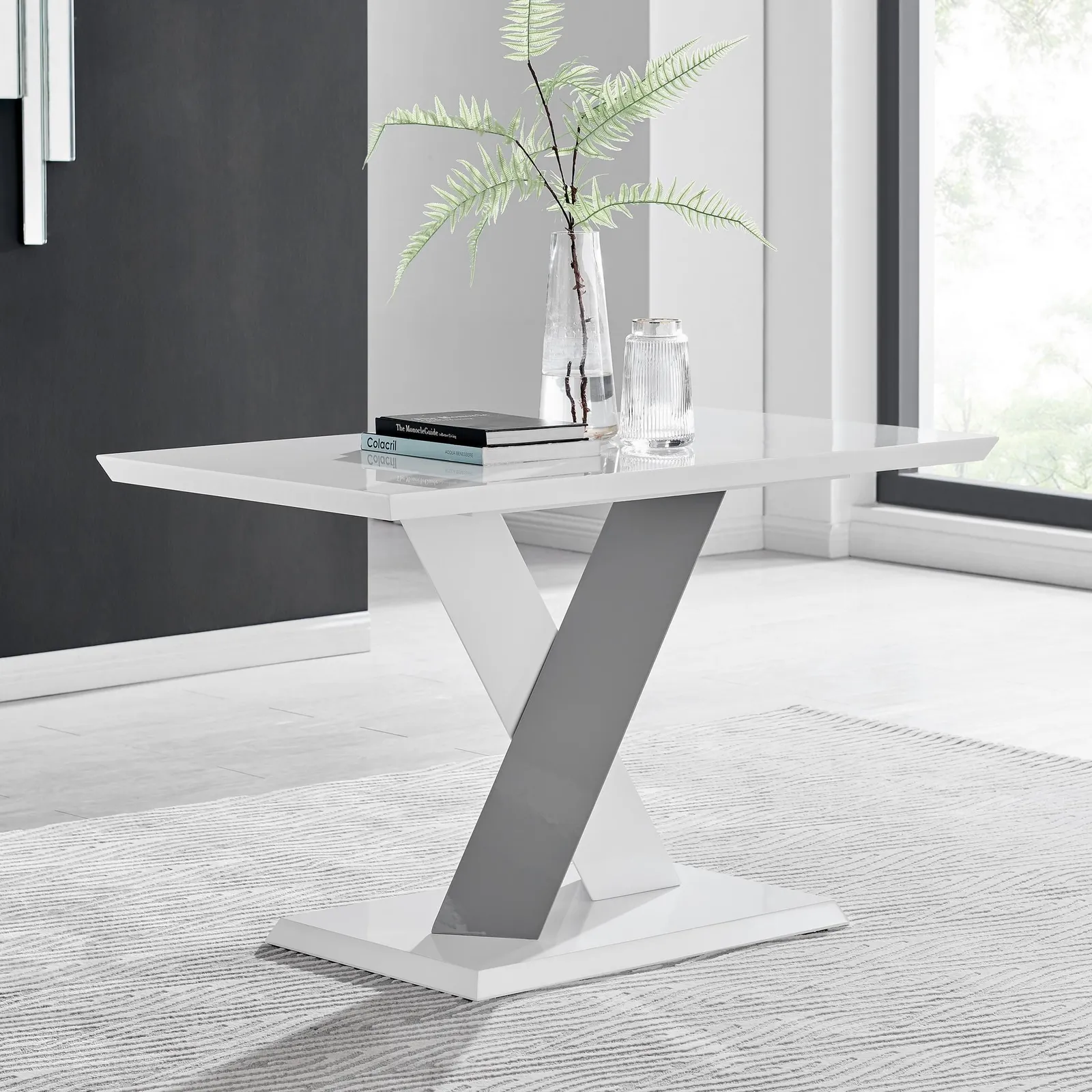 FurnitureboxUK Monza 120cm 4-Seaert White High Gloss Dining Table with Grey Accent