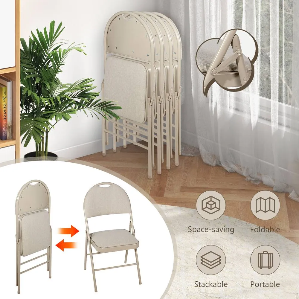 Costway Set of 6 Folding Chair Armless Padded Kitchen Dining Seat Portable Guest Chair in Beige 5