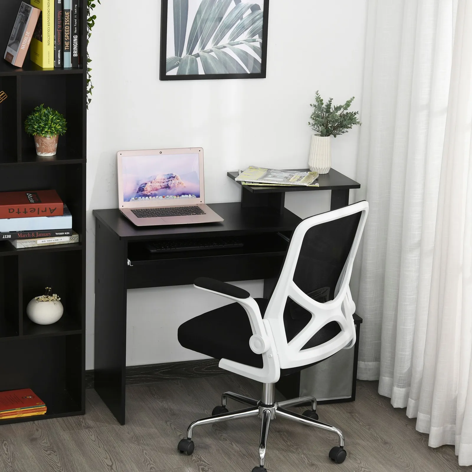 HOMCOM Computer Desk with Sliding Keyboard Tray Storage Drawer Shelf in Black 2