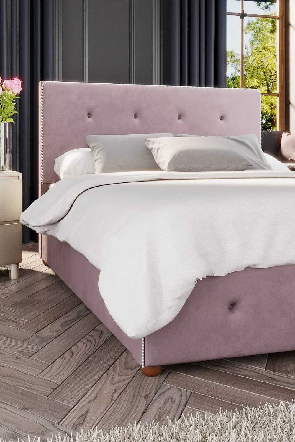 Laurence Llewelyn-Bowen Hesper Ottoman Storage Bed in Plush Velvet Fabric, Custom Made in Rose 3