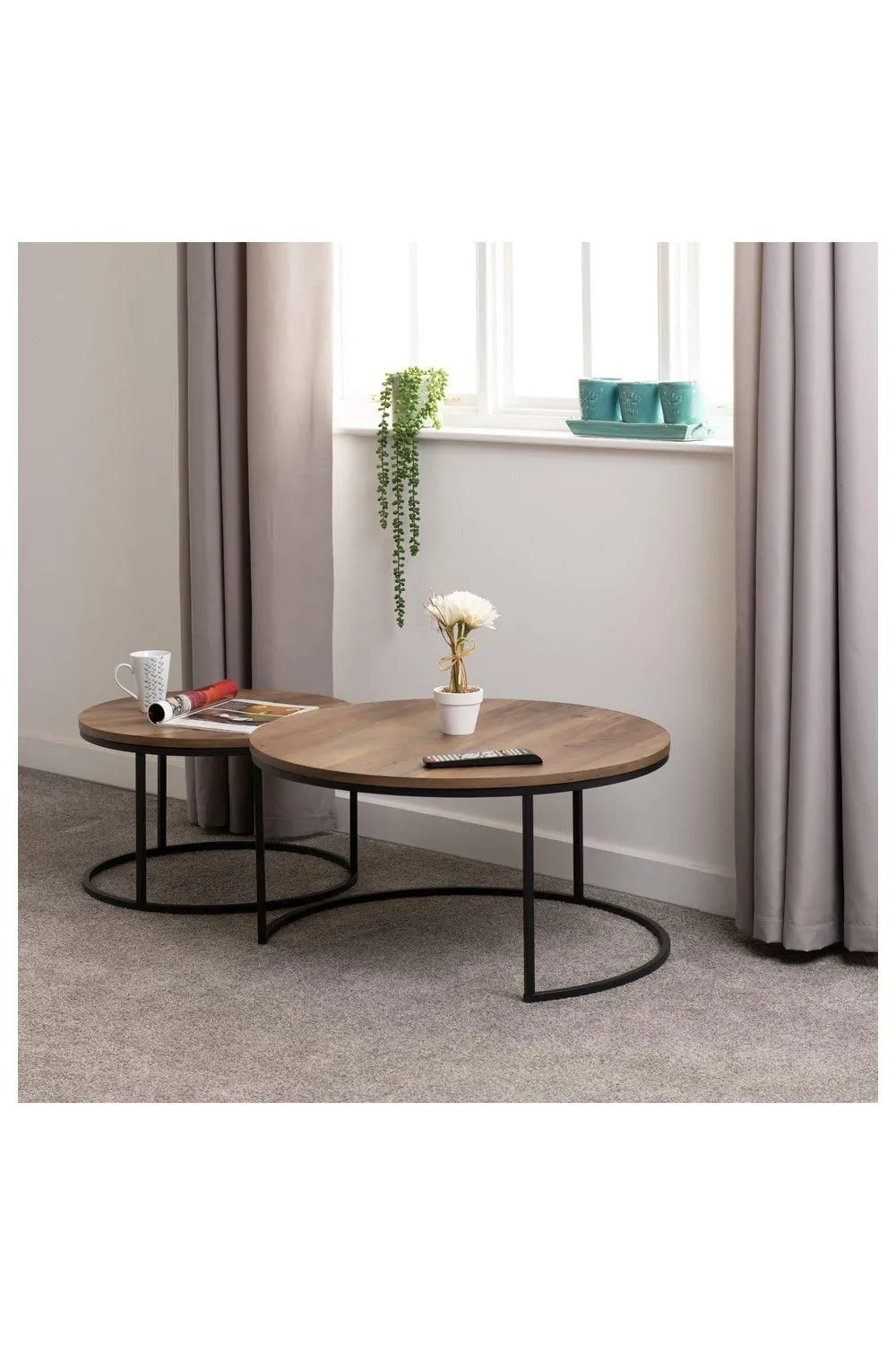 Seconique Quebec Round Coffee Table Set in Dark Brown 5