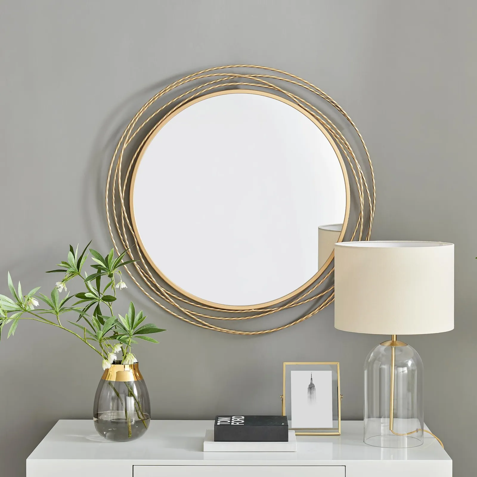 FurnitureboxUK Saskia 90cm Round Gold Art Deco Layed Metal Rope Hallway Bedroom Dining & Living Room Wall Mirror 5