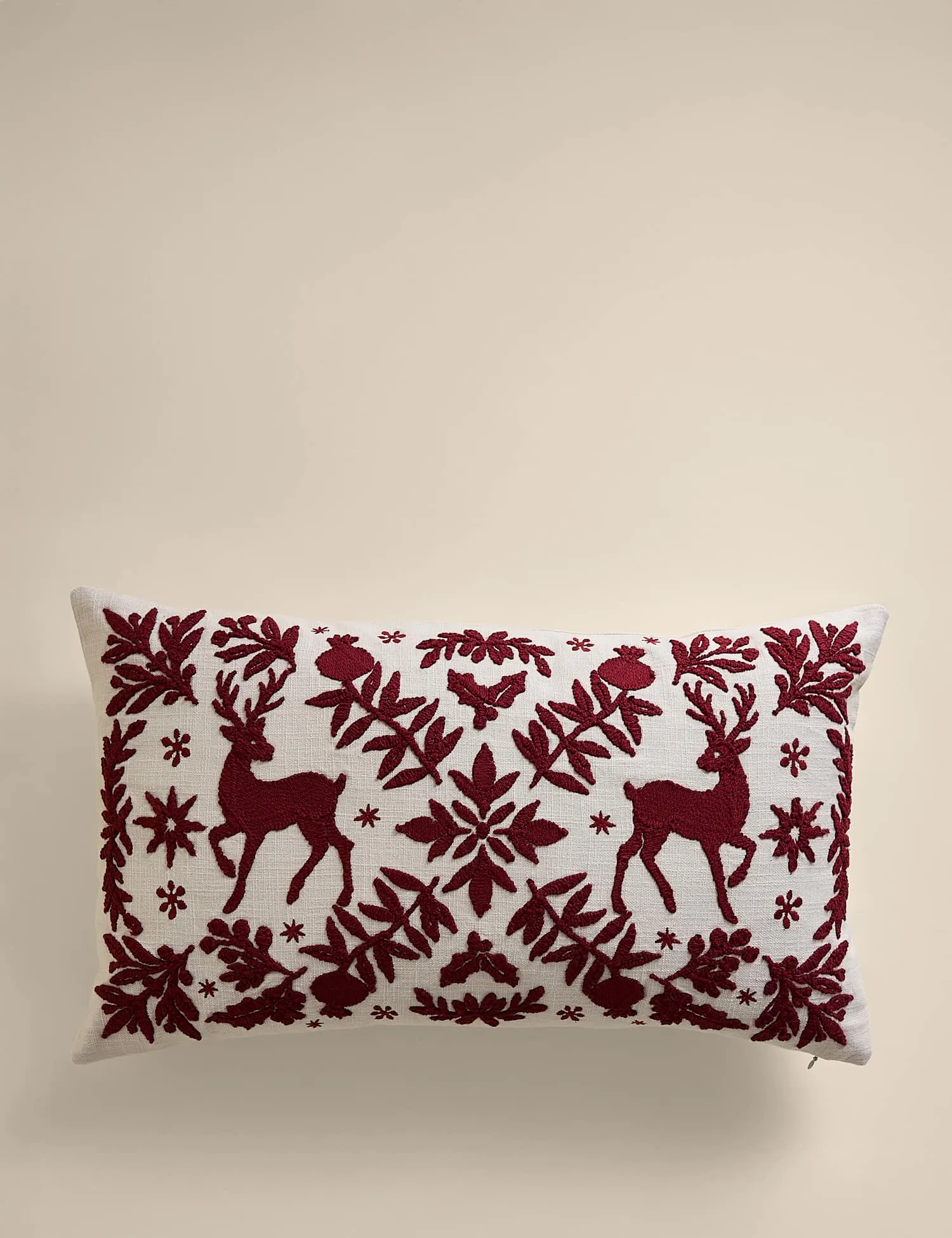 M&S Pure Cotton Christmas Deer Woodland Cushion Red Mix