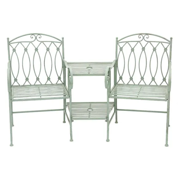 Charles Bentley Wrought Iron Sage Green Double Seat 5