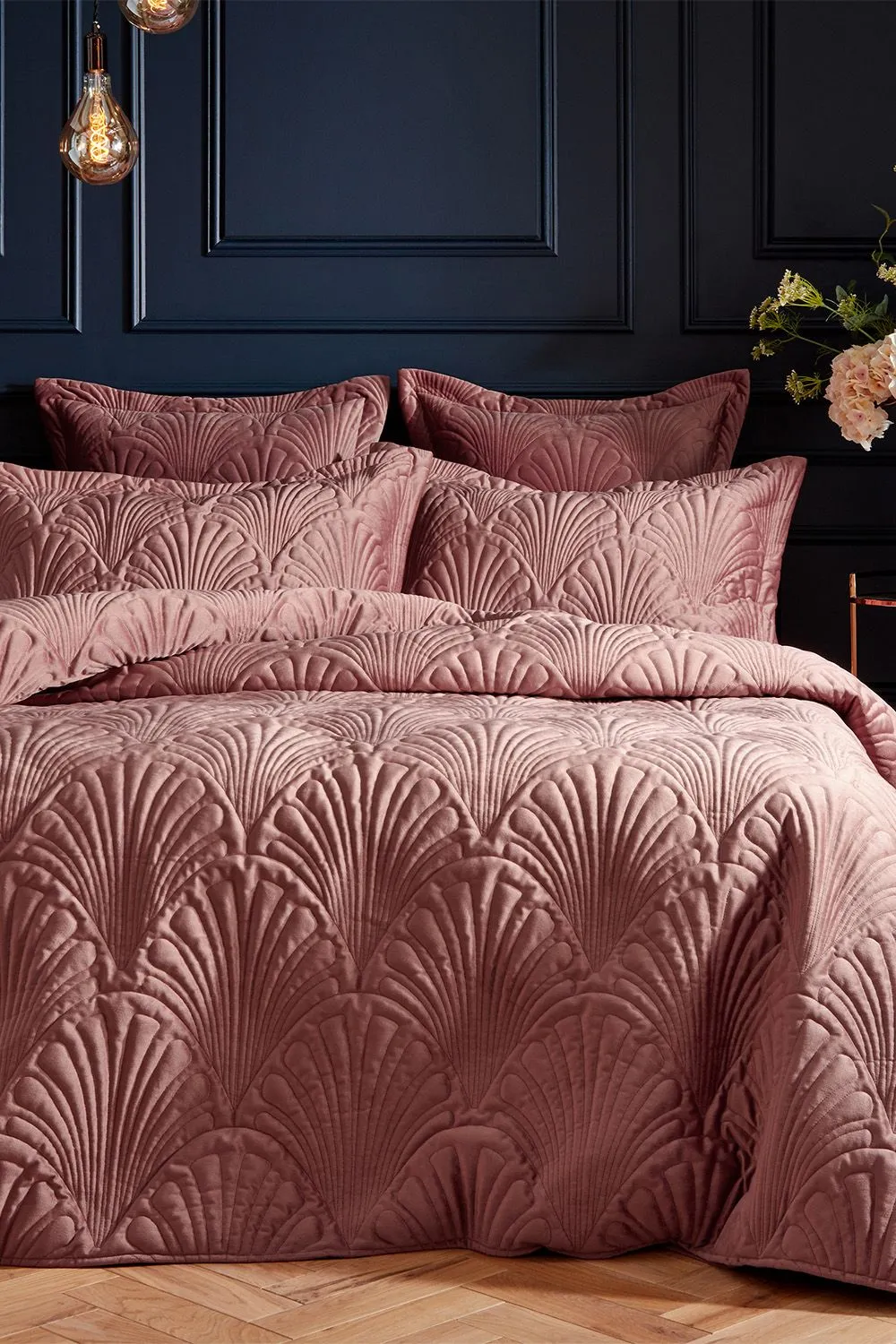 Paoletti Palmeria Quilted Velvet Duvet Cover Set in Light Pink 1