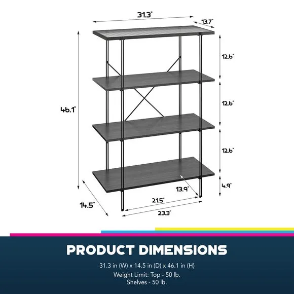 Wainwright 4 Shelf Bookcase, Black Oak 6