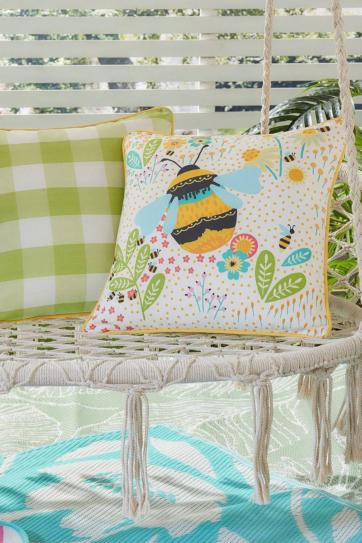 Fusion 'Buzzy Bee' Outdoor Water & UV Resistant Garden Filled Bench Cushion in Yellow 1
