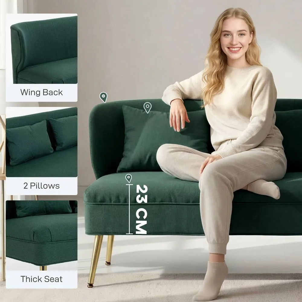 HOMCOM 2 Seater Sofa, Small Sofa with Wing Back, Thick Seat, Dark Green 5