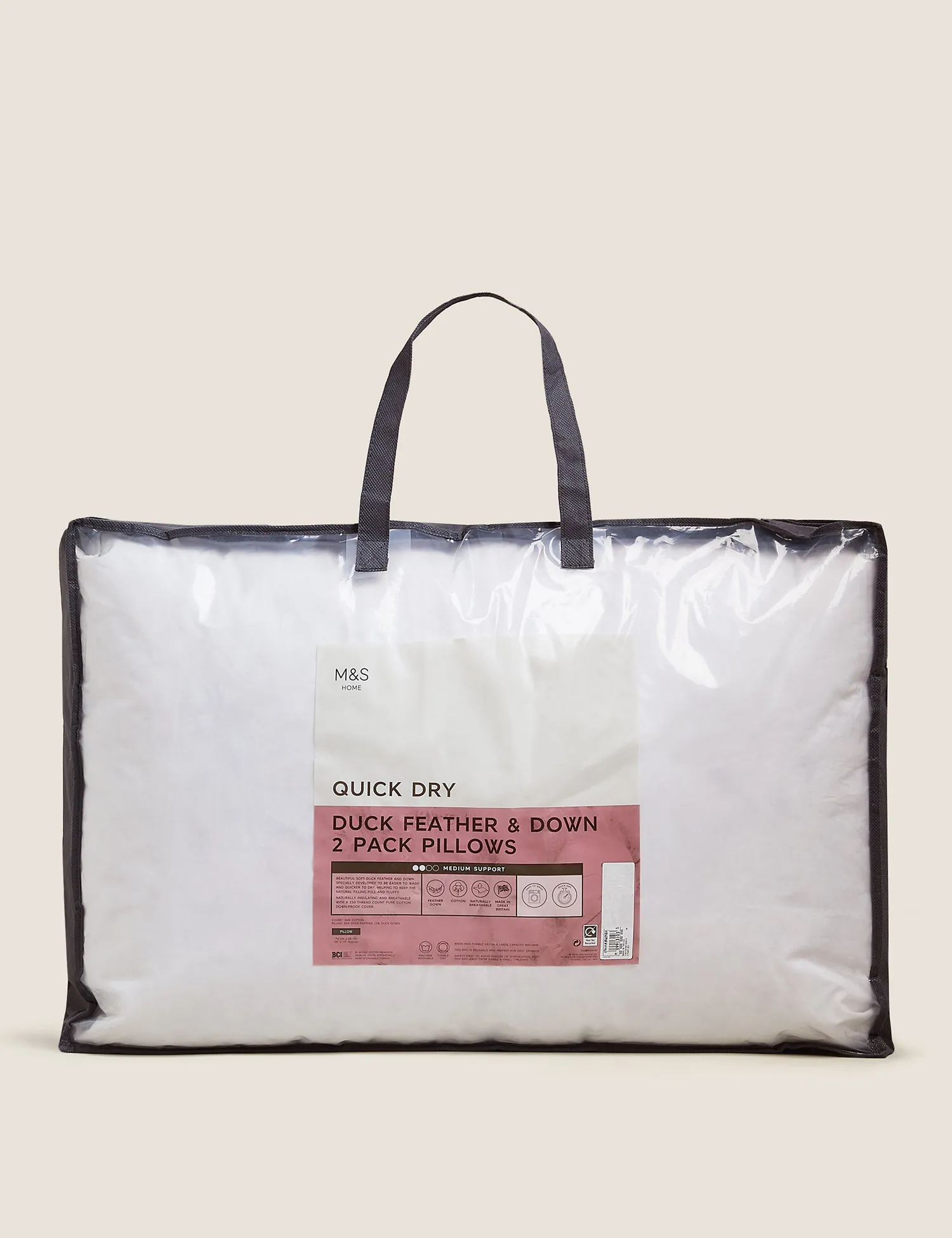 M&S 2 Pack Duck Feather & Down Medium Pillows