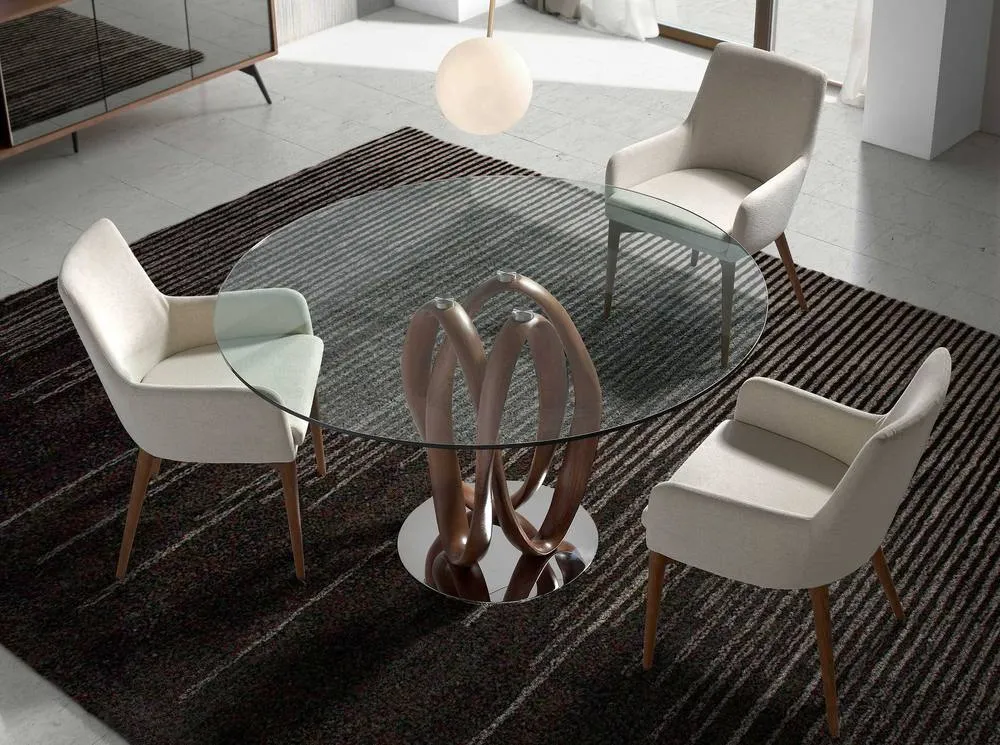 Angel Cerda Beige Fabric Dining Chair with Walnut Legs (Model ) 3