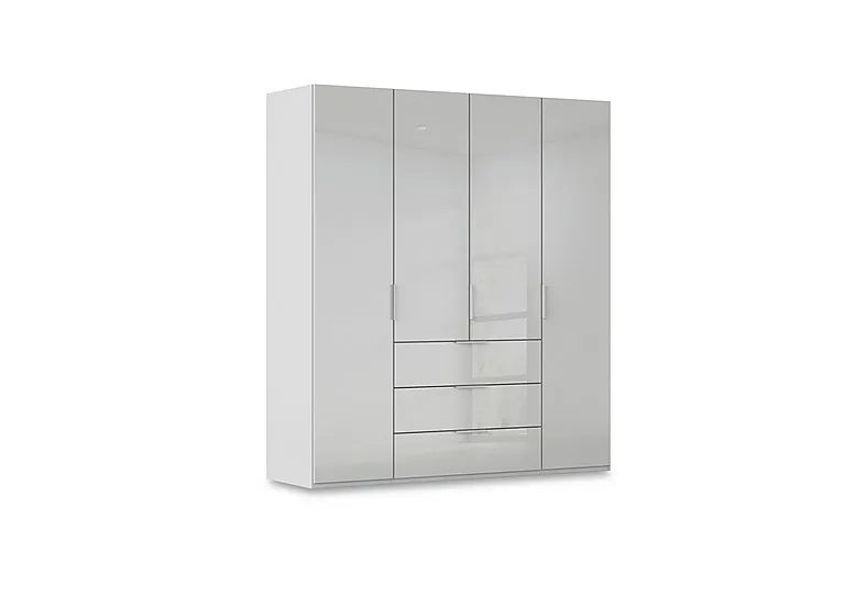 Haven 201cm 4 Door Combi Wardrobe with Glass Doors - Silk Grey/Silk Grey Front
