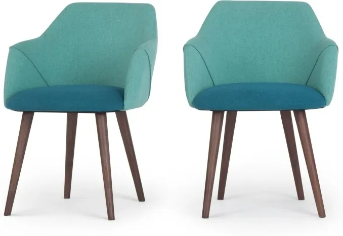 Set of 2 Lule High Back Carver Dining Chairs, Mineral Blue and Emerald Green