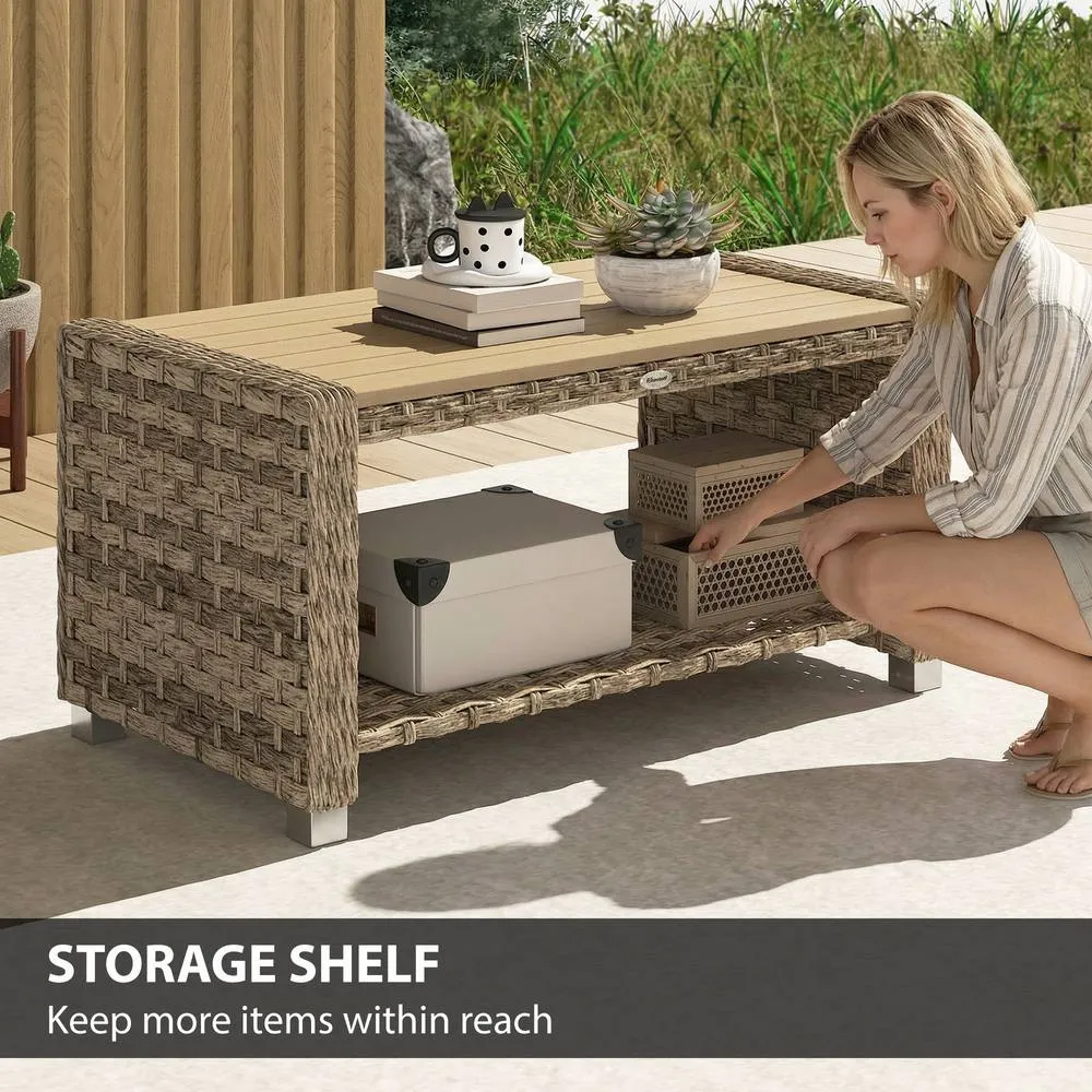 OUTSUNNY Outdoor Side Table with Storage Shelf 90 cm in Brown 5