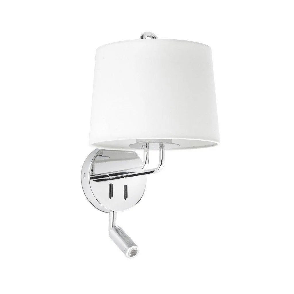 Netlighting Montreal Chrome White Shade Wall Lamp With Reading Light in Grey