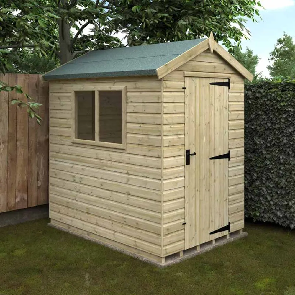 Buttercup Farm 7 x 5 Feet Apex Premier 16mm Shed - Solid Wood/Softwood/Pine in Green 2