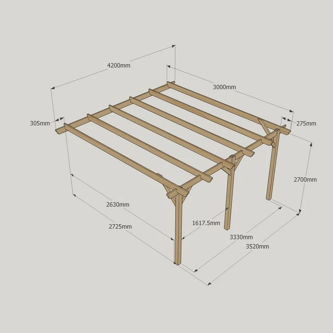 Rutland County Garden Furniture Ltd Wall Mounted Garden Pergola 3 Posts, Wood, L300 x W420 x H270cm, Brown 6