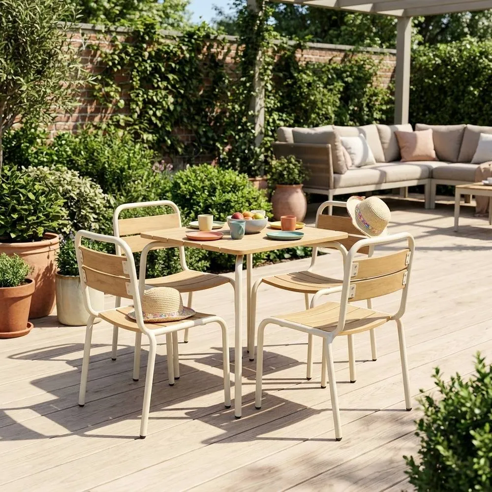 sweeek Children's garden table with steel & wood decor + 4 chairs in Beige