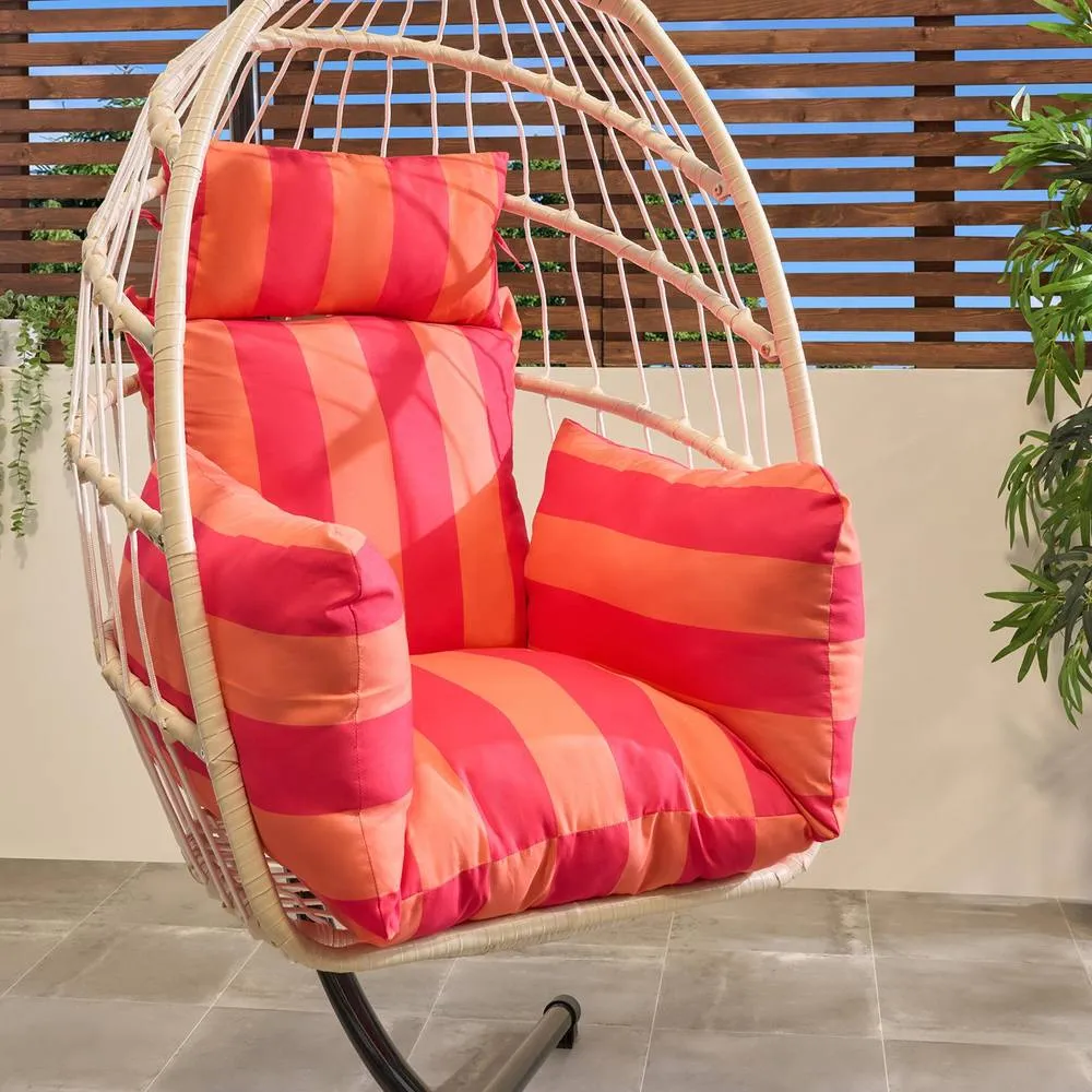 OHS Stripe Egg Chair Cushion Headrest Pillow Outdoor Water Resistant in Orange