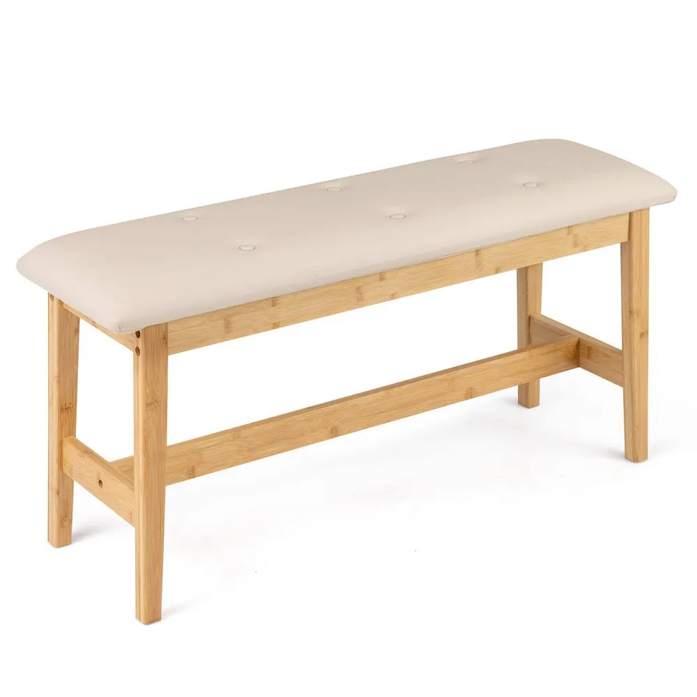 Costway 100CM Upholstered Bench Button Tufted End of Bed Bench w/Padded Seat in Natural