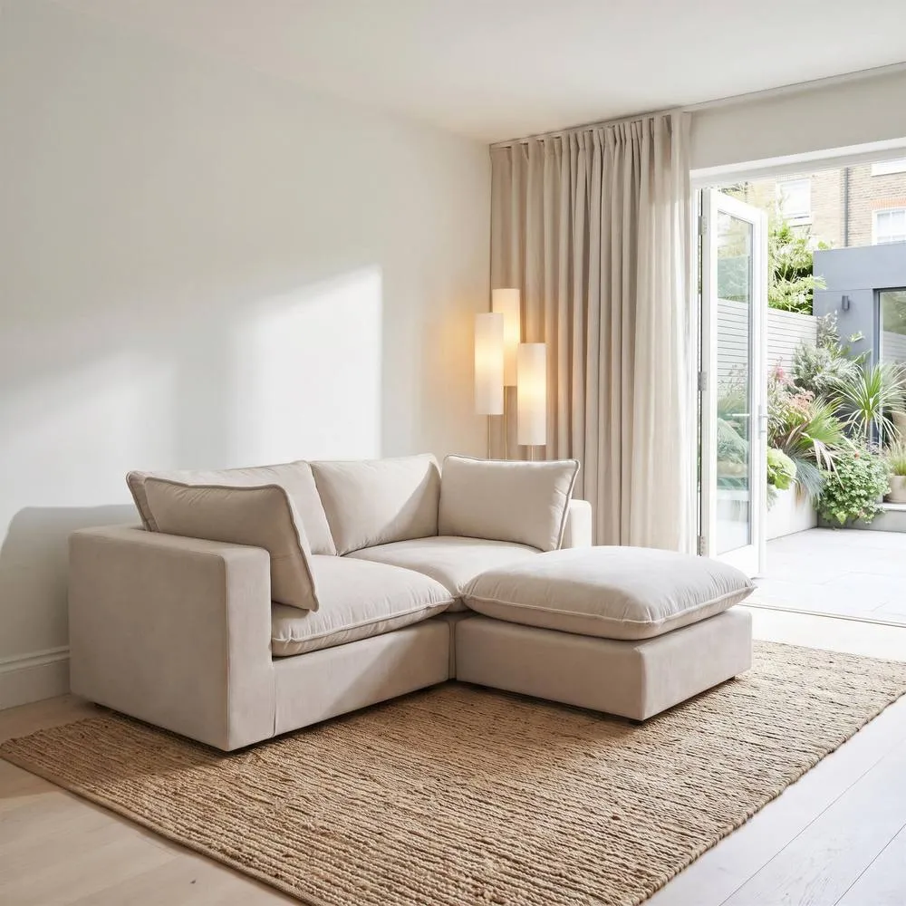 FurnitureboxUK Echo Linen-Look Fabric 2 Seater Modular Chaise Sofa in Cream 1