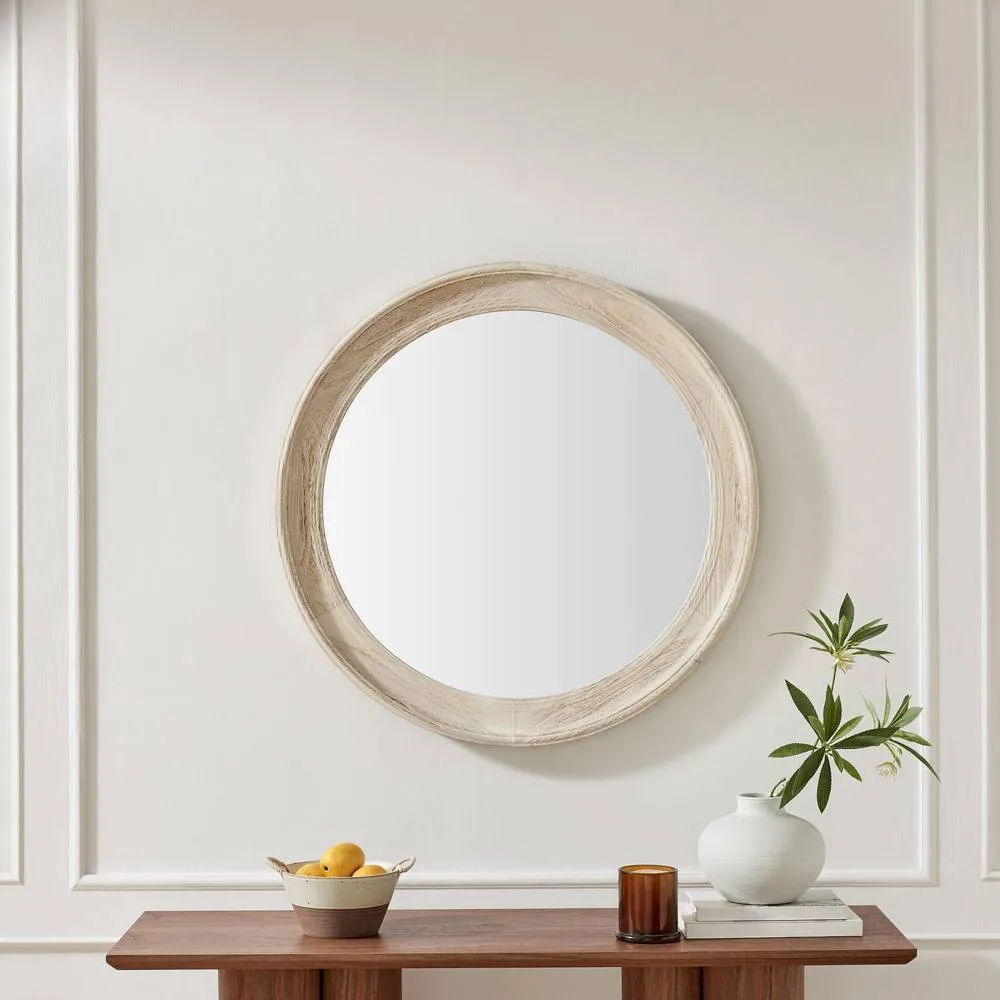 FurnitureboxUK Rebecca Oak Wood Medium 80x80cm Round Wall Mirror in White 2