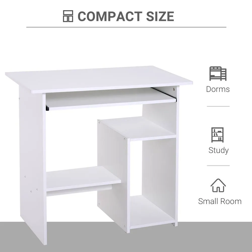 HOMCOM Compact Small Computer Table Wooden Desk Keyboard Tray Storage White 6