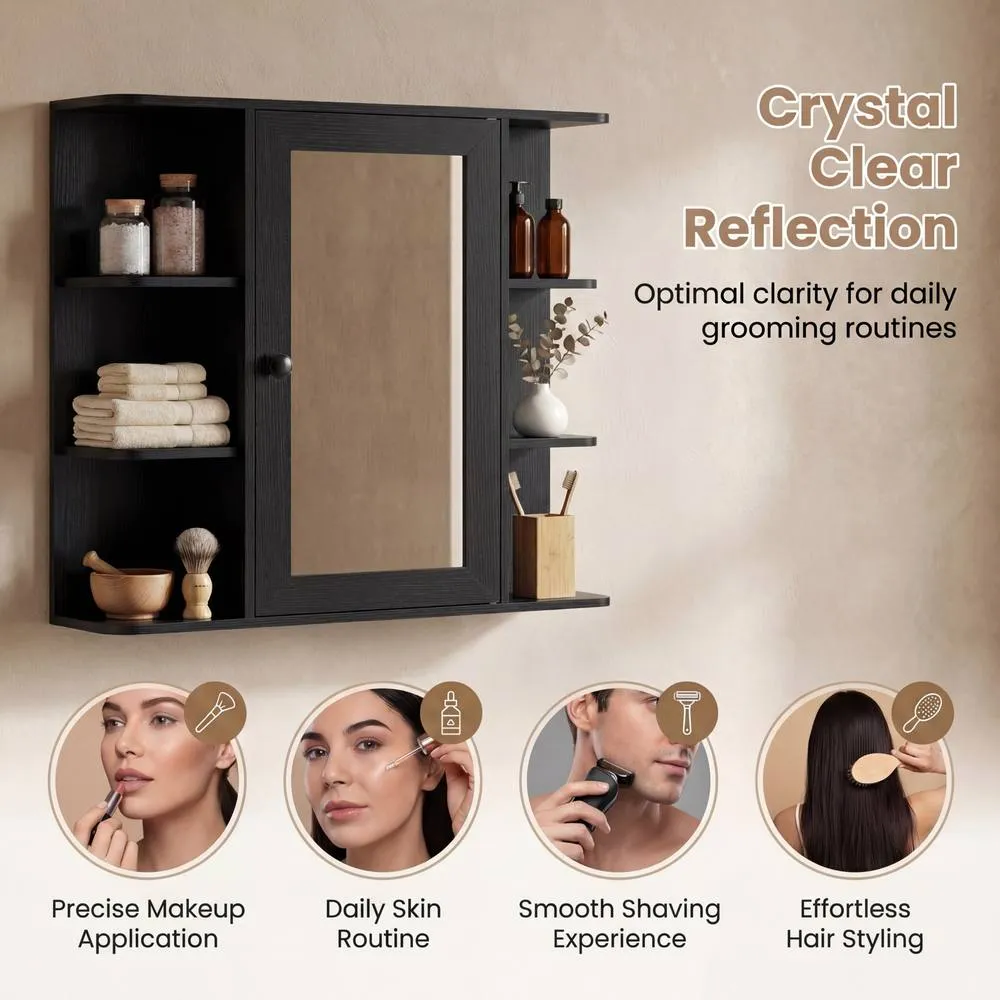 Costway Bathroom Wall Cabinet Modern Wall Mounted Medicine Cabinet with Mirror in Black 3