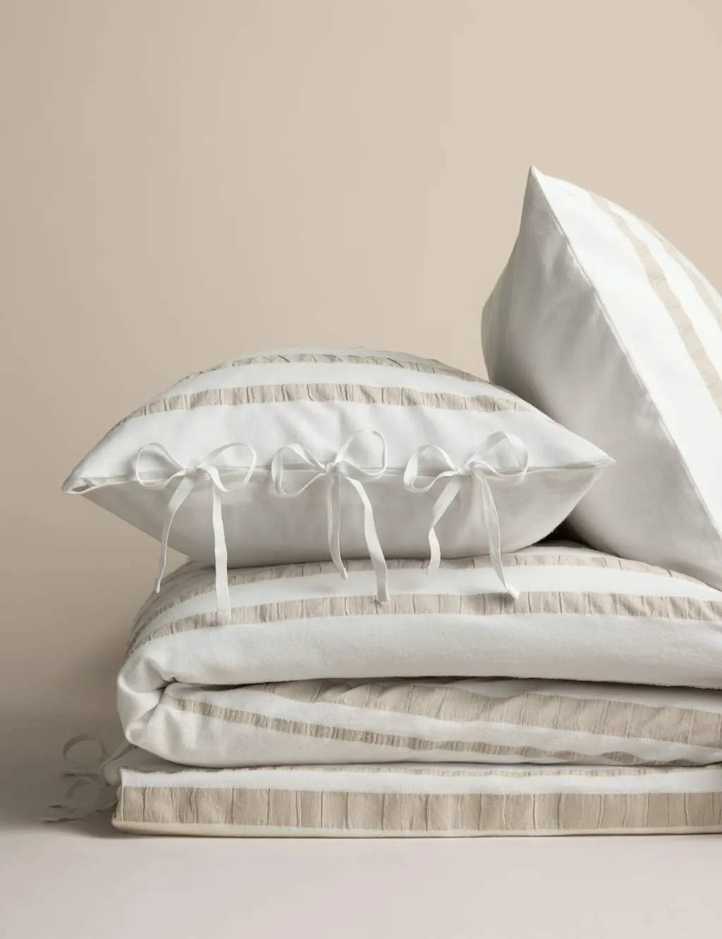 M&S Brushed Seersucker Striped Bedding Set Linen