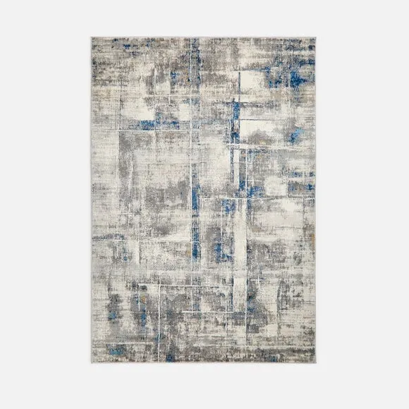 Abstract Blue Grid Rug 5