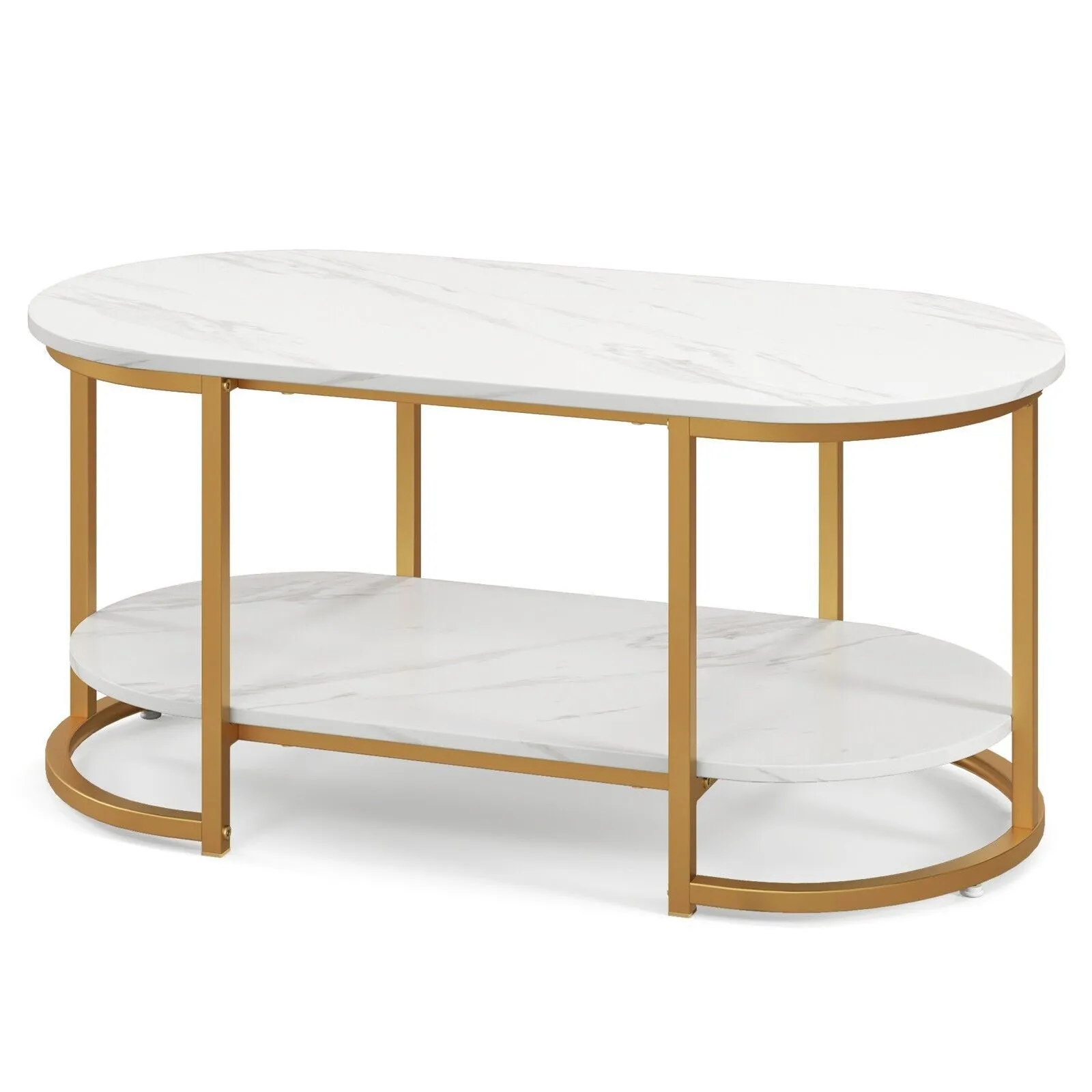 Costway Modern Faux Marble Coffee Table 2Tier Rectangular Chic Cocktail Accent Table in White 6