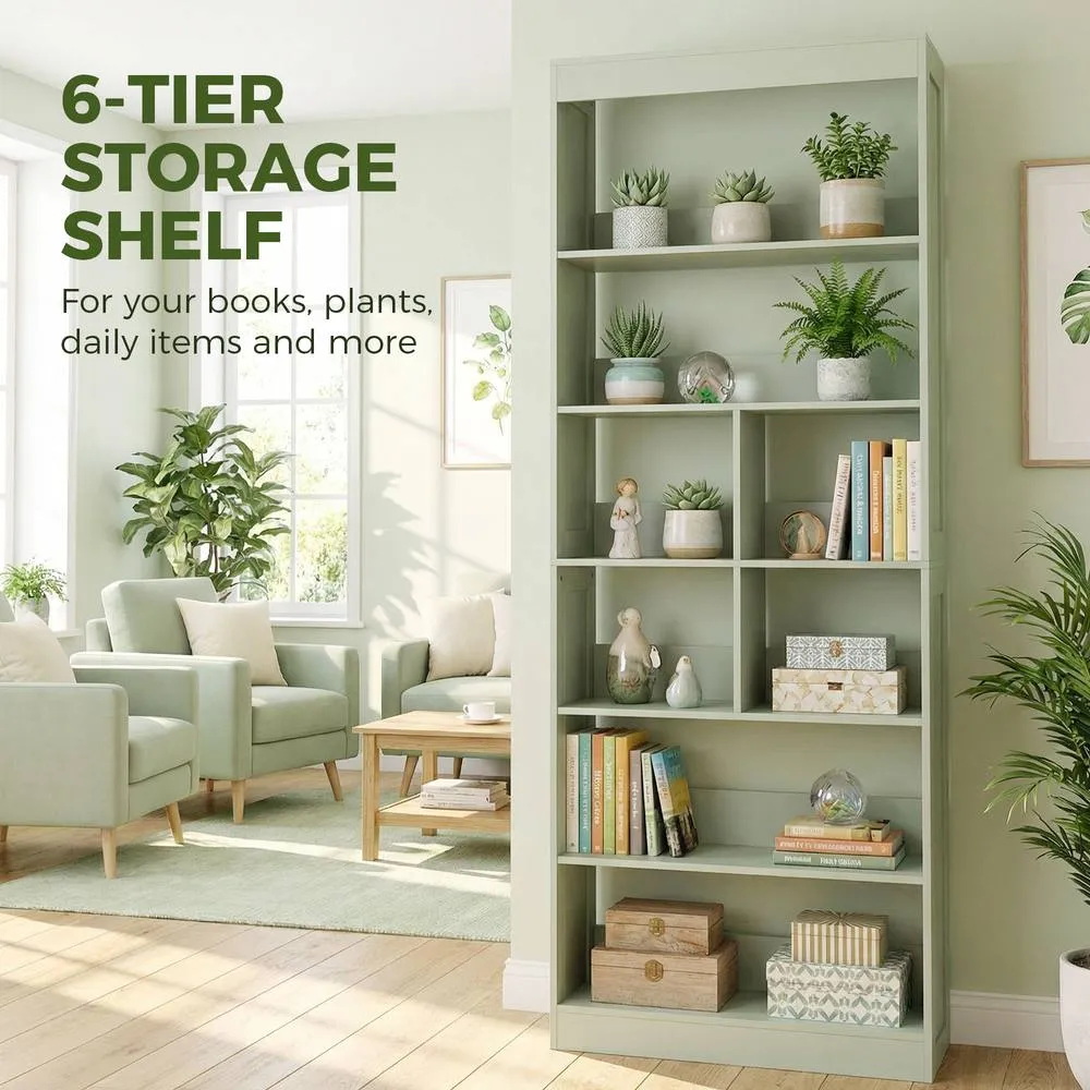 HOMCOM Bookcase, 6-Tier Bookshelf with Anti-Tipping Design, Green 4