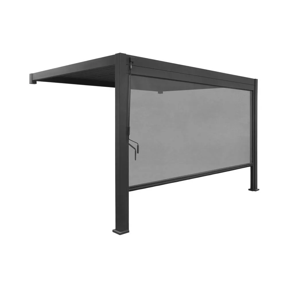 sweeek Lean to pergola with louvered roof in aluminium 4x3m + 4m blind in Dark Grey 2