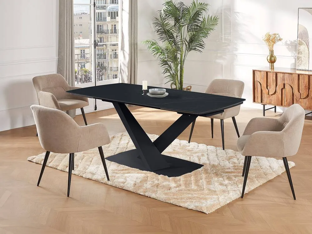 Vente-unique 6 - 10 Seater Extendable Dining Table In Tempered Glass, Ceramic and in Black 5