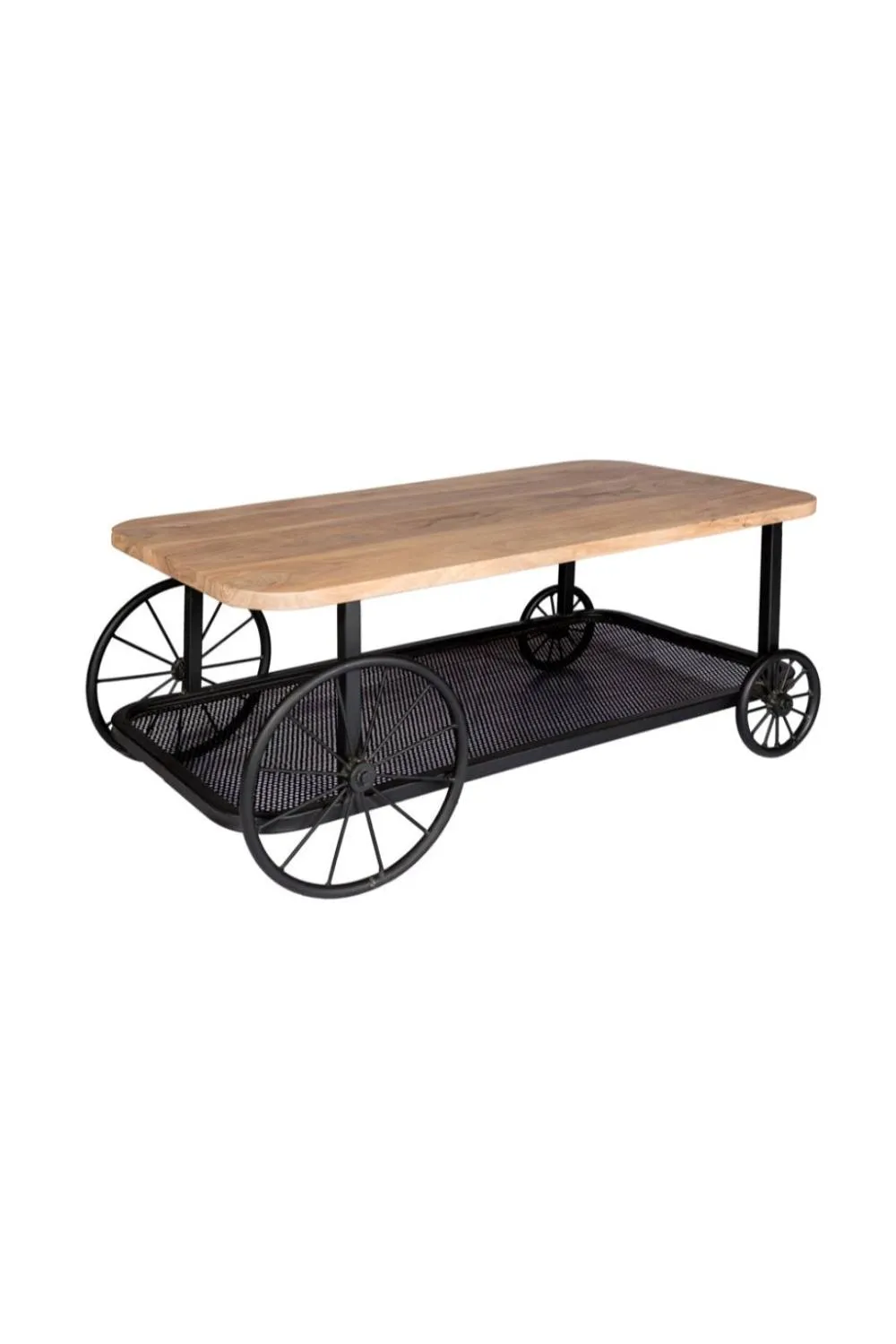 IH Design Launceston Mango Wood Coffee Table with Metal Wheels in Brown 2