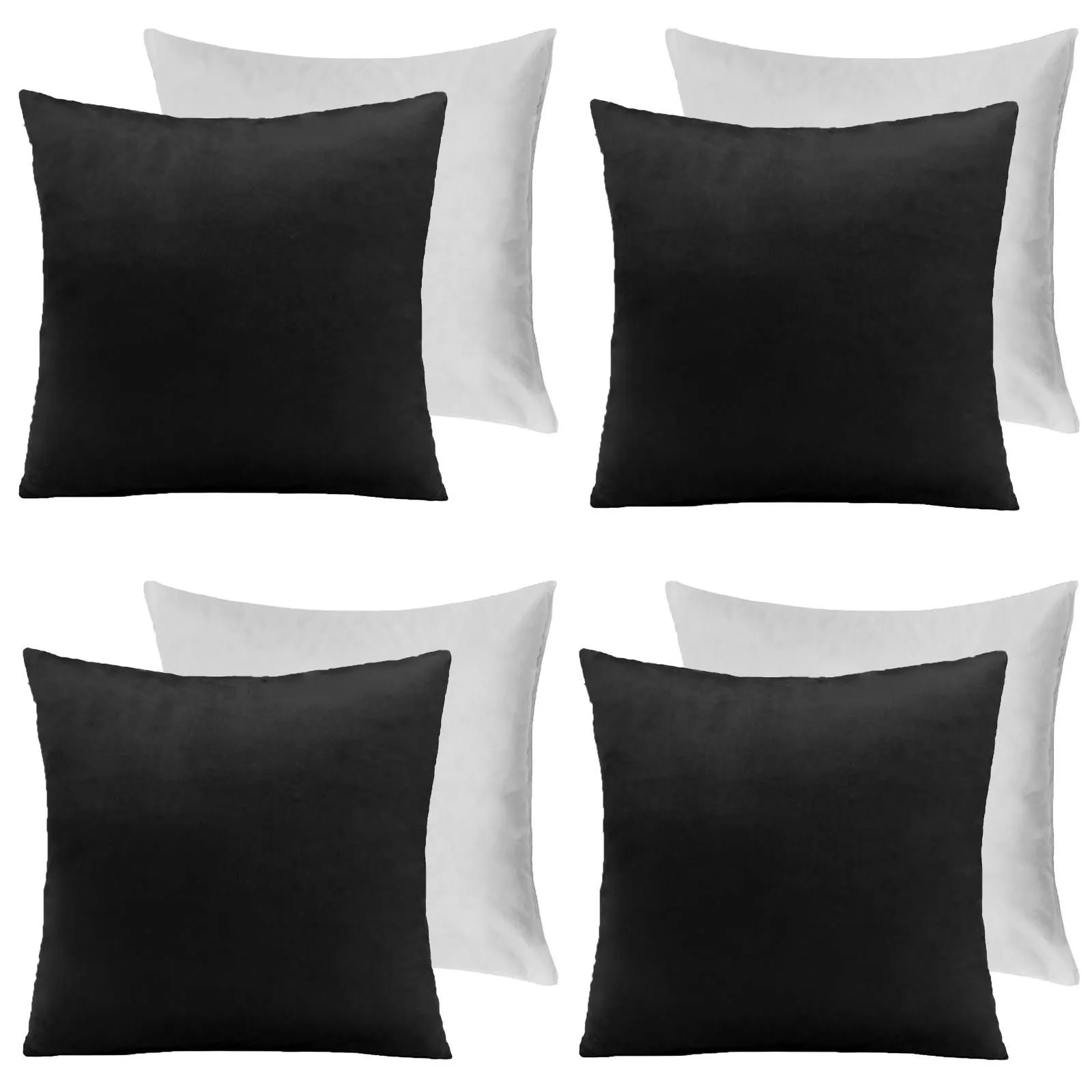 OHS 4 x Matte Velvet Filled Cushion Covers Soft Zip in Black