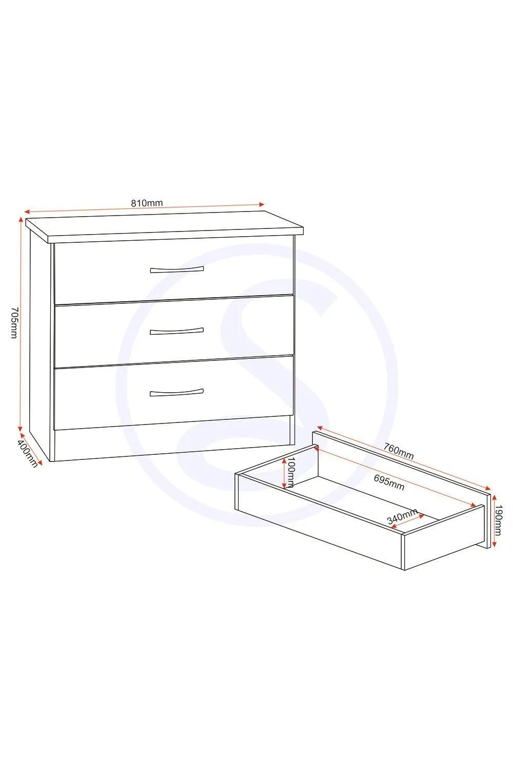 Seconique Nevada 3 Drawer Chest in Grey 6