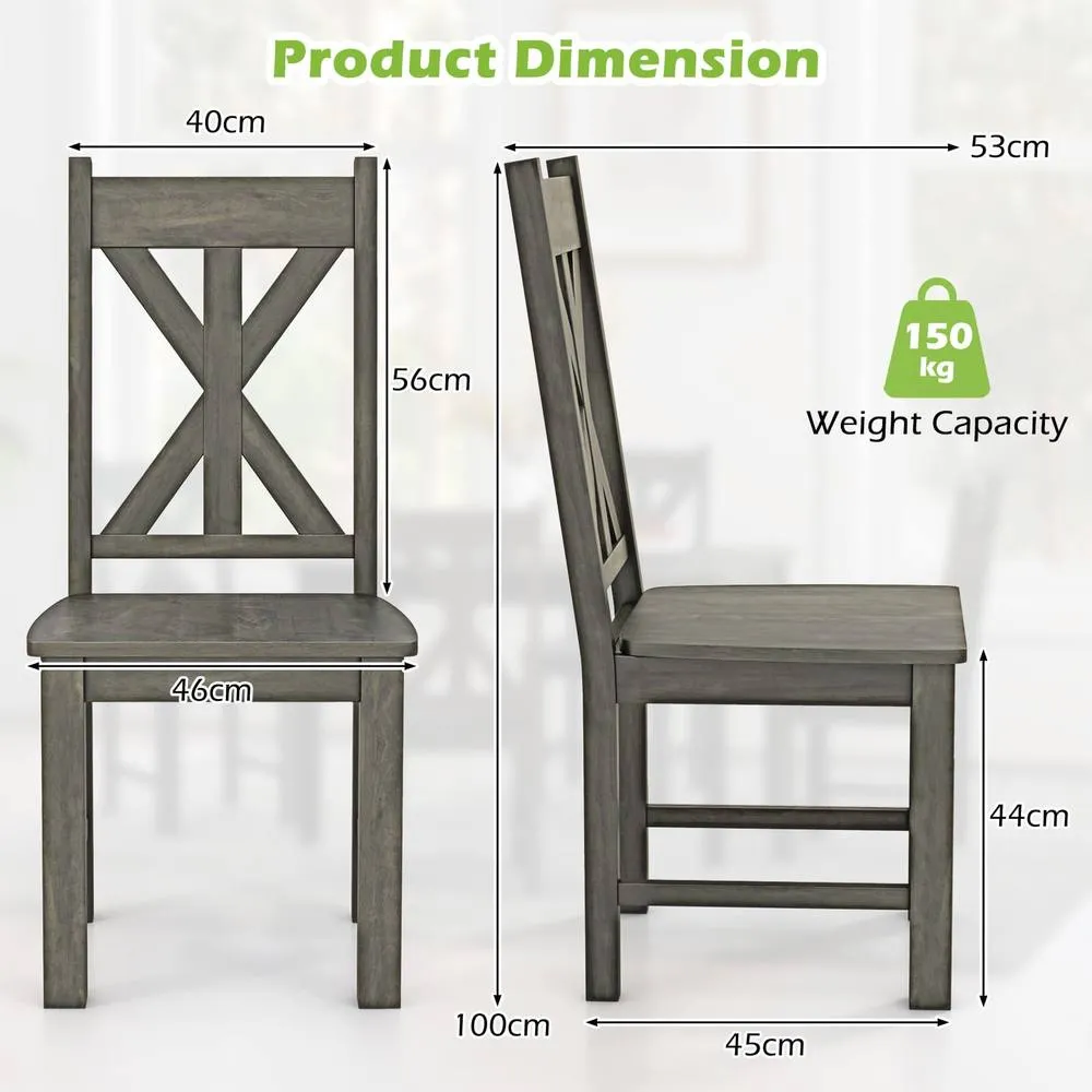 Costway Wooden Dining Chairs Kitchen Chair Set of 2 w/ Rubber Wood Frame in Grey 6